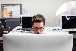 Businessman focused on computer screen