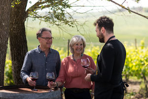 Senior couple visiting a vineyard