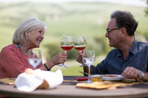 Senior couple eating alfresco