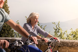 Senior couple on cycling vacation