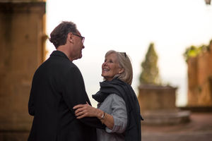 Senior couple embracing on vacation