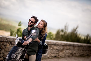 Young couple on motorbike together