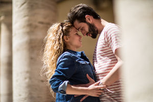 Young couple being romantic on vacation