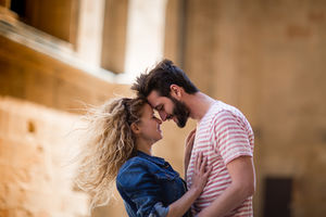 Young couple being romantic on vacation