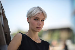 Portrait of woman in city