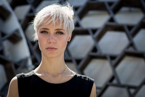 Portrait of woman in city