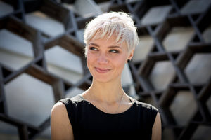 Portrait of woman in city