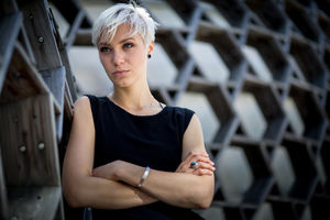 Portrait of woman in city