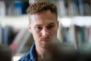 Adult student in library