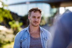 Young adult meeting friend