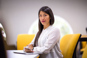 Businesswoman confidently looking at camera