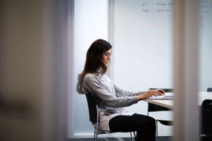 Businesswoman working on a presentation