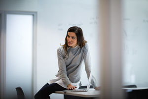 Businesswoman working on a presentation