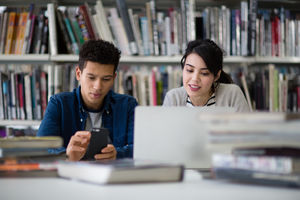 Students working together in library