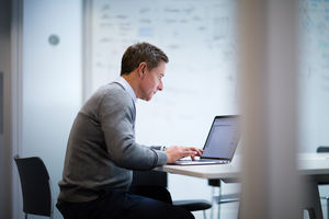 Businessman working on a presentation