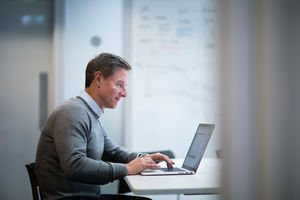 Businessman working on a presentation