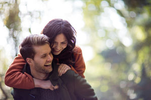 Couple having fun outdoors in autumn
