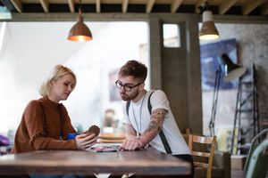 Two entrepreneurs in a business meeting