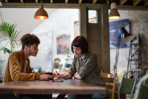 Two entrepreneurs in a business meeting