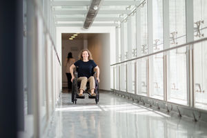 Disabled businesswoman on her way to work