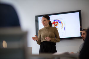 Female business executive giving a presentation