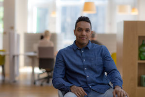 Portrait of male entrepreneur in a modern shared workplace