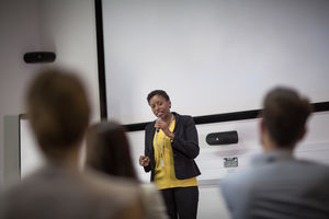 Female executive leading a training conference