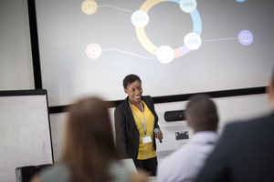 Female executive leading a training conference