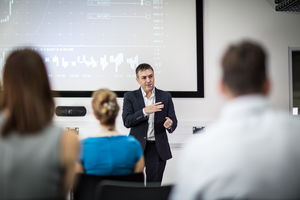 Businessman leading a training conference