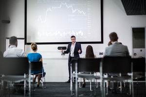Businessman leading a training conference