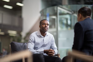 Businessman being asked a question in an interview