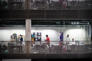 Busy office at night