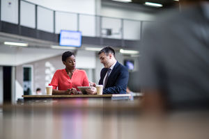 Businesswoman listening to a presentation