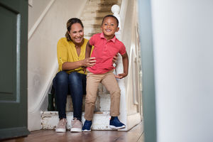Boy excited to go to school