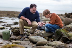 Father teaching Son how to fish
