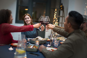 Friends celebrating Christmas together