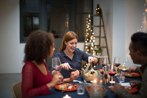 Friends celebrating Christmas together