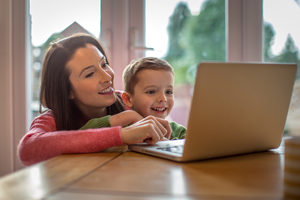 Mother and Son using laptop