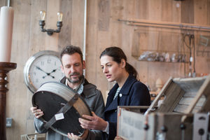 Couple shopping in vintage antique store
