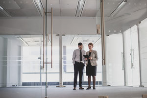 Businessman looking at new office space
