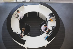 Overhead shot of people working in an office