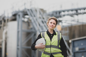 Female industrial worker on site