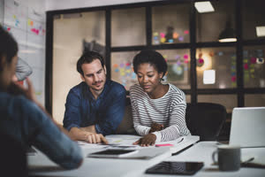 Coworkers in a late meeting