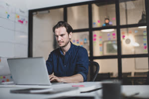 Adult male working late in an office