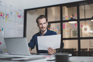 Adult male working late in an office