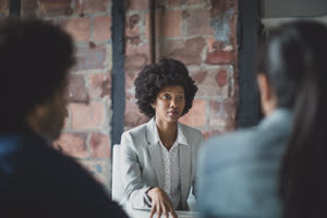 African American businesswoman speaking in a meeting